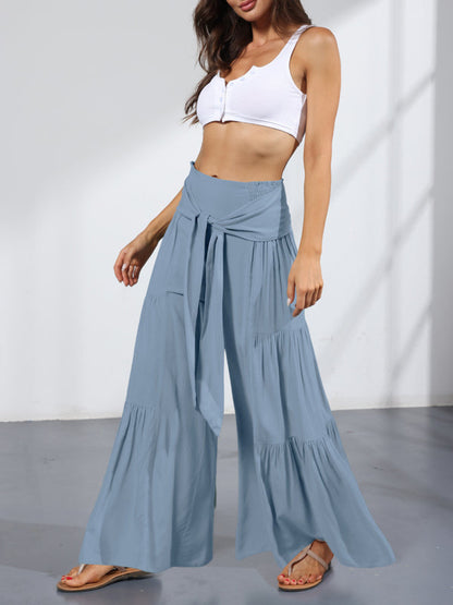 Trousers- Wide Leg High-Waisted Palazzo Trousers - Pants- - Pekosa Women Clothing