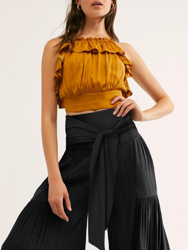 Trousers- Wide Leg High-Waisted Palazzo Trousers - Pants- - Pekosa Women Clothing