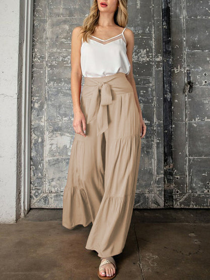 Trousers- Wide Leg High-Waisted Palazzo Trousers - Pants- - Pekosa Women Clothing