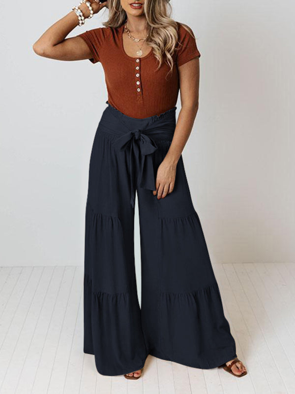 Trousers- Wide Leg High-Waisted Palazzo Trousers - Pants- - Pekosa Women Clothing