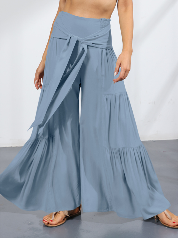 Trousers- Wide Leg High-Waisted Palazzo Trousers - Pants- Clear blue- Pekosa Women Clothing