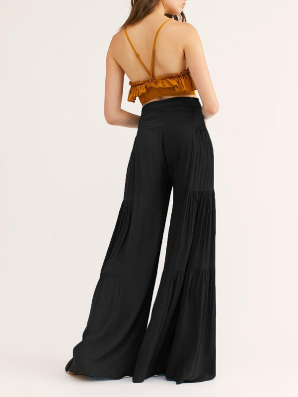 Trousers- Wide Leg High-Waisted Palazzo Trousers - Pants- - Pekosa Women Clothing