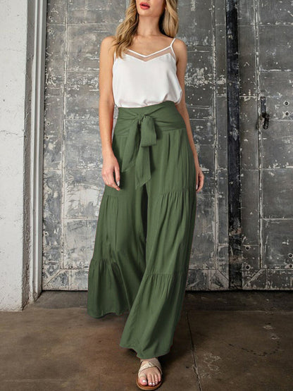 Trousers- Wide Leg High-Waisted Palazzo Trousers - Pants- - Pekosa Women Clothing