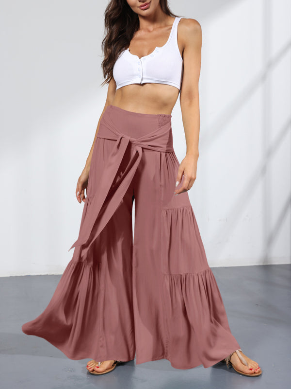 Trousers- Wide Leg High-Waisted Palazzo Trousers - Pants- - Pekosa Women Clothing