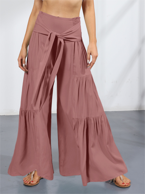 Trousers- Wide Leg High-Waisted Palazzo Trousers - Pants- Pink purple- Pekosa Women Clothing