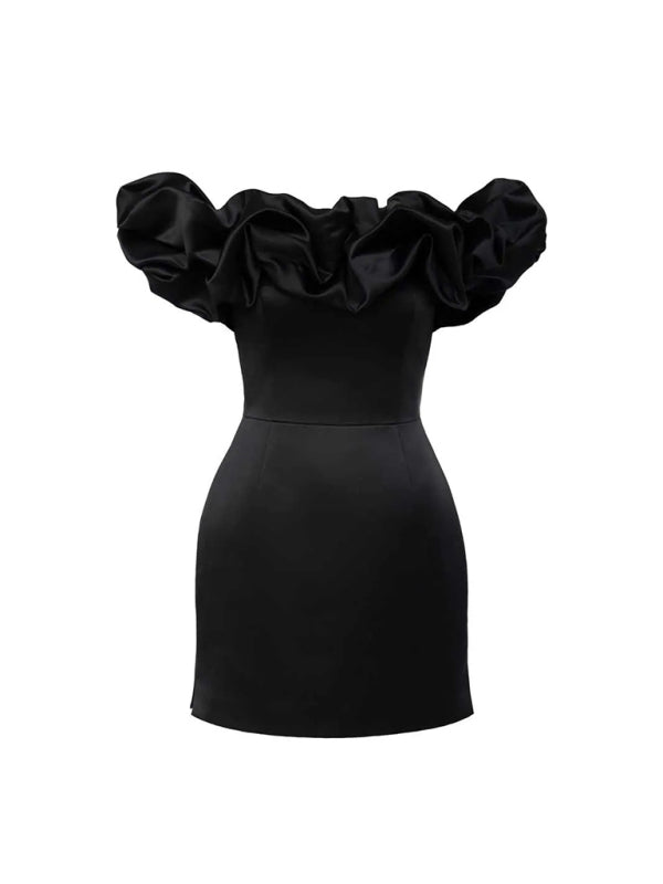 Tube Dresses- Elegant Satin Ruffle Off Shoulder Tube Mini Dress- - Pekosa Women Clothing