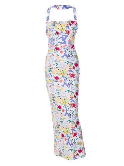 Robe longue élégante sans bretelles avec foulard tube floral