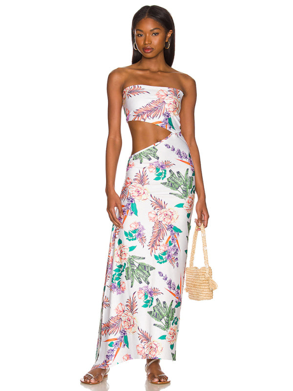 Tube Dresses- Summer Ombre in a Strapless Cutout Maxi Dress for Your Vacation- White- Pekosa Women Clothing