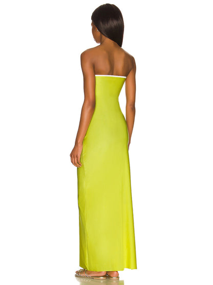 Tube Dresses- Vacation Strapless Cutout Maxi Dress with Side Slit- - Pekosa Women Clothing