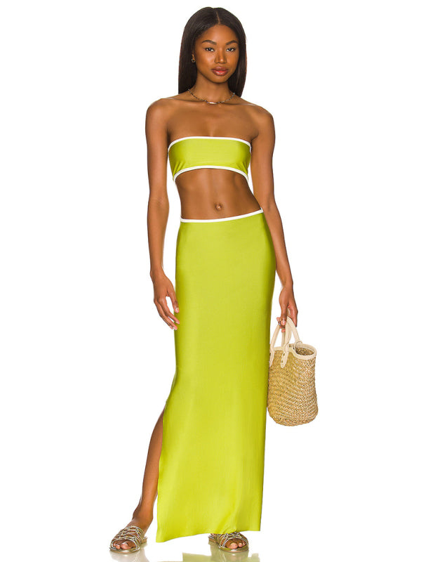 Tube Dresses- Vacation Strapless Cutout Maxi Dress with Side Slit- - Pekosa Women Clothing