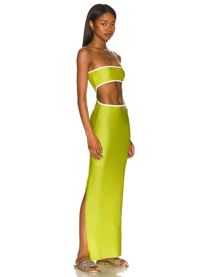 Tube Dresses- Vacation Strapless Cutout Maxi Dress with Side Slit- - Pekosa Women Clothing