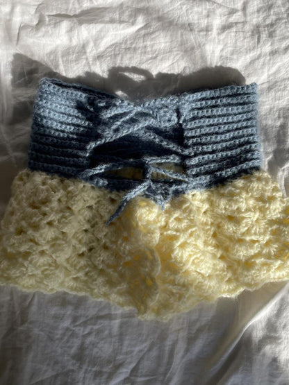 Tube Tops- Strapless Peplum Lace-Up Crochet Tube Top- - Pekosa Women Clothing