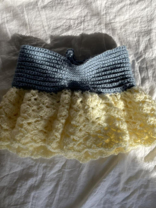 Tube Tops- Strapless Peplum Lace-Up Crochet Tube Top- Cracker khaki- Pekosa Women Clothing