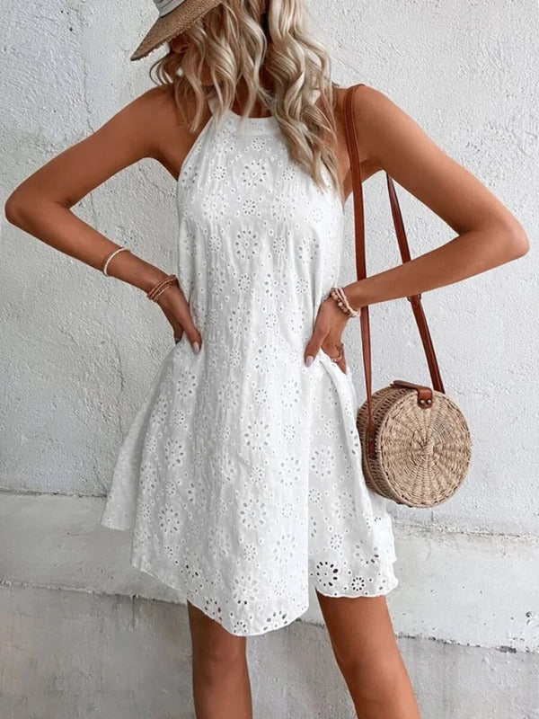 Tunic Dress- Chic and Breezy Eyelet Mini Tunic Dress for Women- - Pekosa Women Clothing