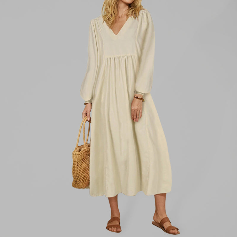 Tunic Dresses- Fall/Winter Cotton Oversized Tunic Dress- Beige- Pekosa Women Clothing