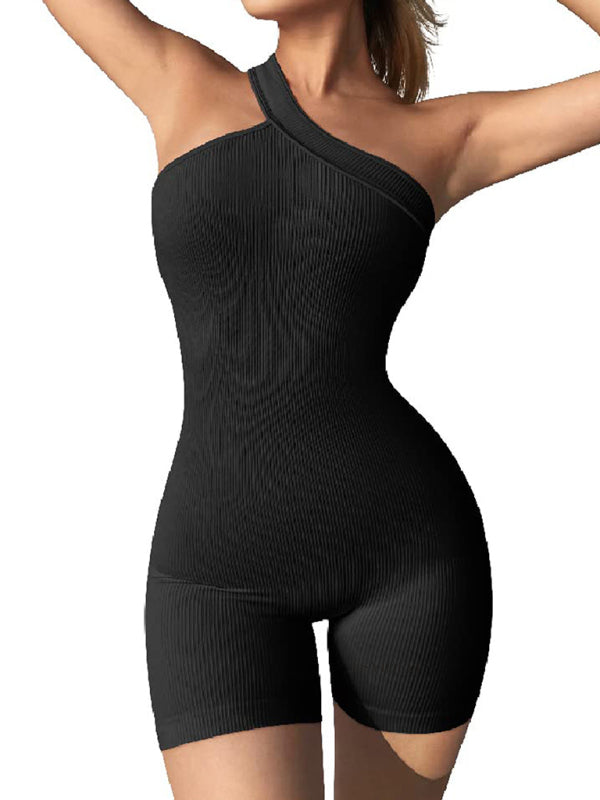 Unitards- Women's One-Shoulder Unitard Romper - Tight-Fitting Playsuit- - Pekosa Women Fashion