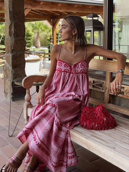 Vacation Dresses- Empire Waist Crochet Patchwork Vacation Dress- - Pekosa Women Fashion