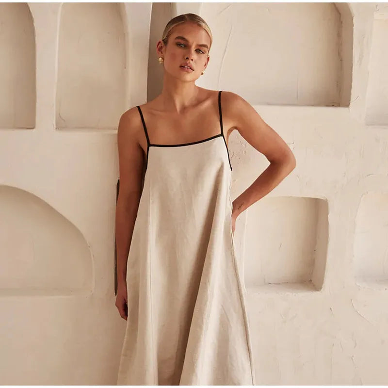 Vacation Dresses- Sleeveless Square Neck Maxi Dress - Vacation Cami Tunic- - Pekosa Women Fashion