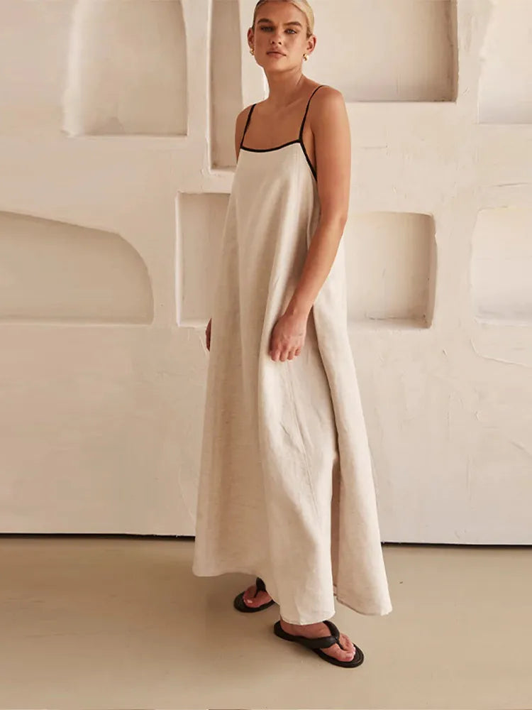 Vacation Dresses- Sleeveless Square Neck Maxi Dress - Vacation Cami Tunic- - Pekosa Women Fashion