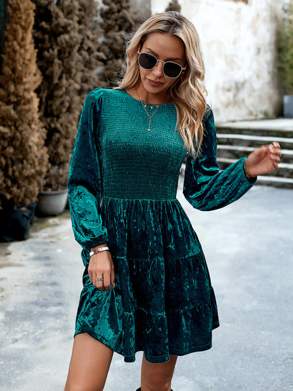 Velvet Dresses- Elegant Sparkly Velvet Dress for Cocktails- - Pekosa Women Clothing