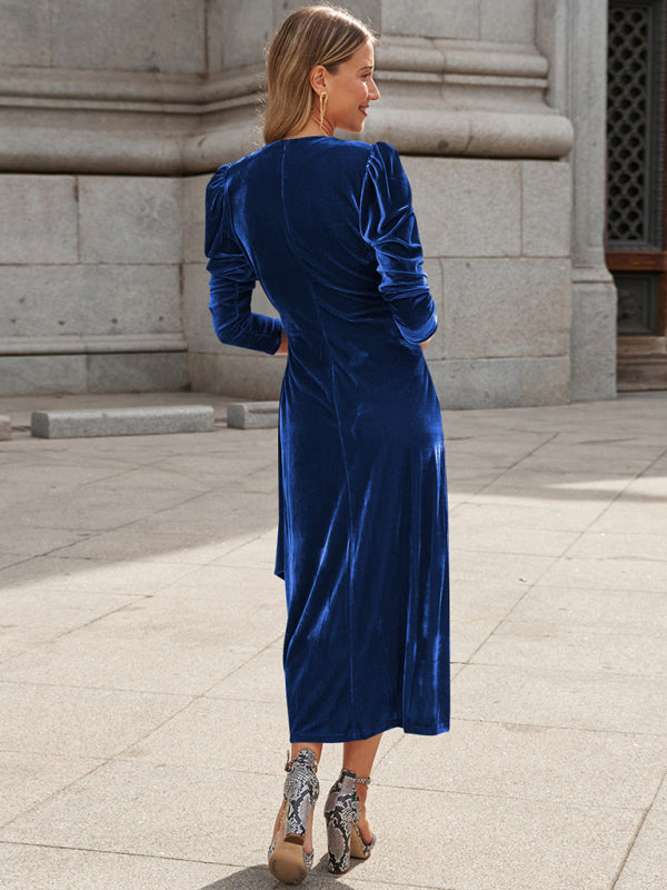 Velvet Dresses- Fall/Winter Elegant: Robe Velvet Midi Dress, Perfect for Any Event- - Pekosa Women Clothing