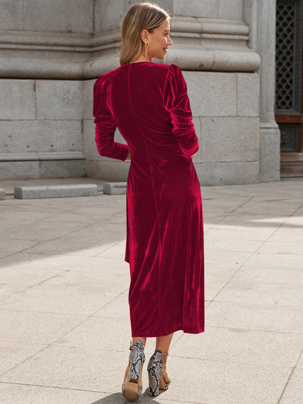 Velvet Dresses- Fall/Winter Elegant: Robe Velvet Midi Dress, Perfect for Any Event- - Pekosa Women Clothing