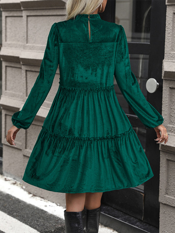 Velvet Dresses- Holiday Couture Winter Velvet Tiered Dress- - Pekosa Women Clothing