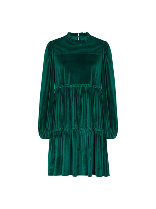 Velvet Dresses- Holiday Couture Winter Velvet Tiered Dress- - Pekosa Women Clothing