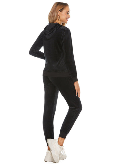 Velvet Loungewear- Velvet Tracksuit Zip-Up Hoodie & Sweatpants- - Pekosa Women Clothing