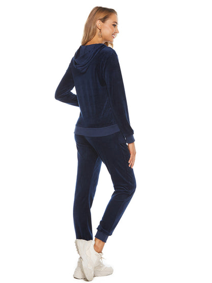 Velvet Loungewear- Velvet Tracksuit Zip-Up Hoodie & Sweatpants- - Pekosa Women Clothing