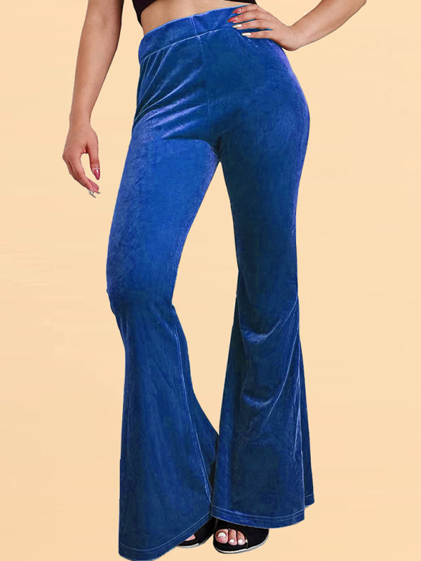 Velvet Pants- Velvet Couture Palazzos - Wide-Leg Flare Pants- Blue- Pekosa Women Clothing