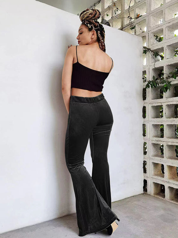 Velvet Pants- Velvet Couture Palazzos - Wide-Leg Flare Pants- - Pekosa Women Clothing