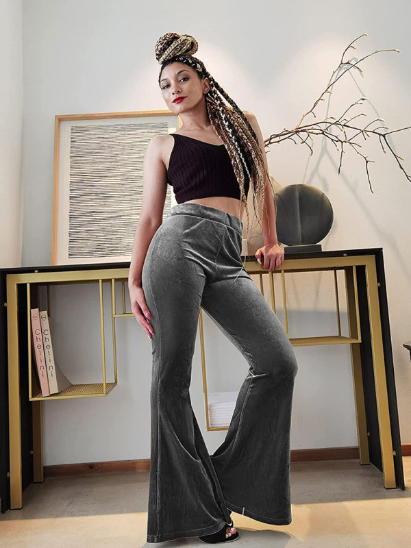 Velvet Pants- Velvet Couture Palazzos - Wide-Leg Flare Pants- - Pekosa Women Clothing