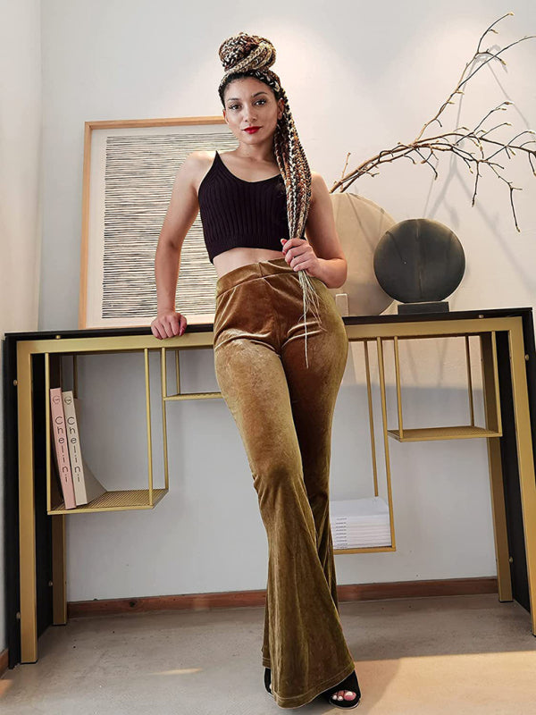 Velvet Pants- Velvet Couture Palazzos - Wide-Leg Flare Pants- - Pekosa Women Clothing