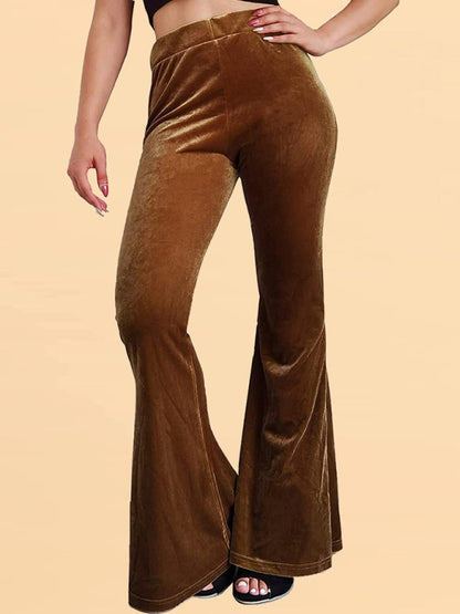 Velvet Pants- Velvet Couture Palazzos - Wide-Leg Flare Pants- Coffee- Pekosa Women Clothing