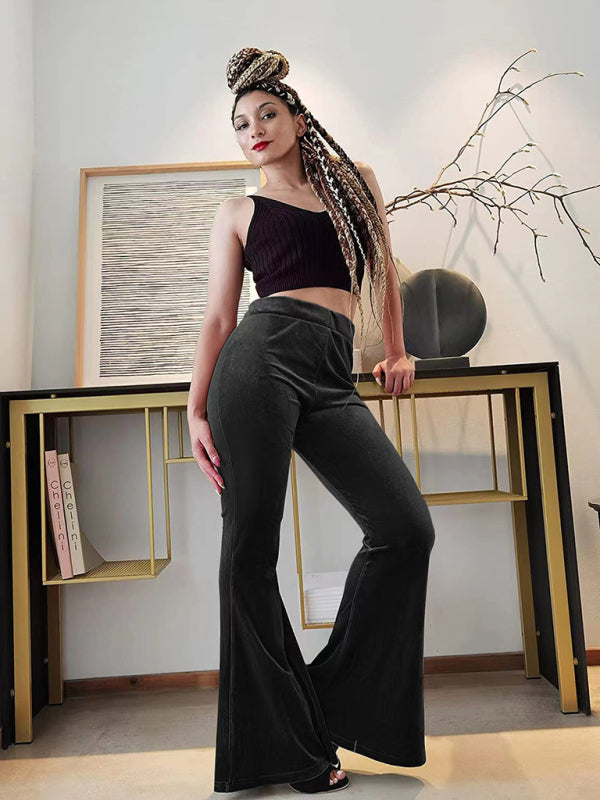 Velvet Pants- Velvet Couture Palazzos - Wide-Leg Flare Pants- - Pekosa Women Clothing