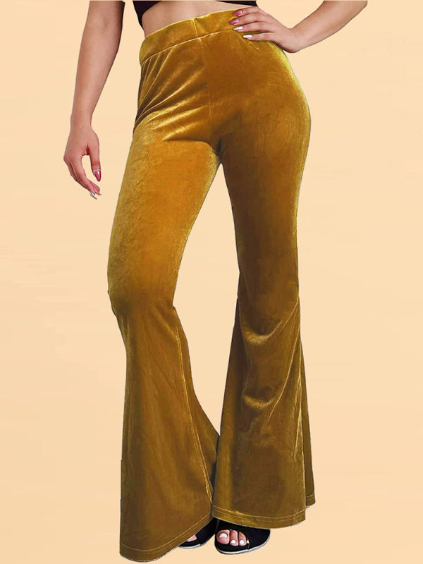 Velvet Pants- Velvet Couture Palazzos - Wide-Leg Flare Pants- Brown- Pekosa Women Clothing