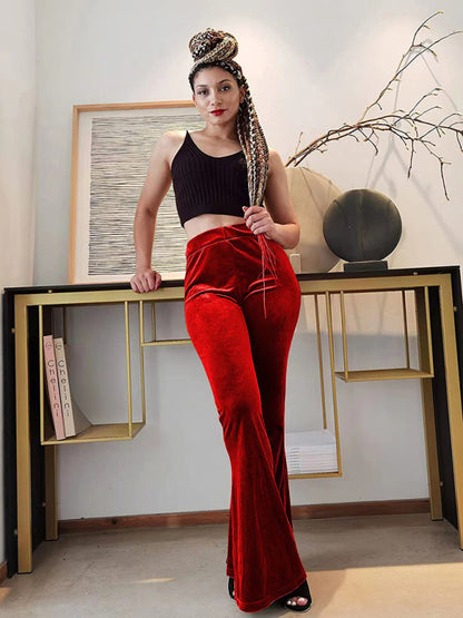 Velvet Pants- Velvet Couture Palazzos - Wide-Leg Flare Pants- - Pekosa Women Clothing