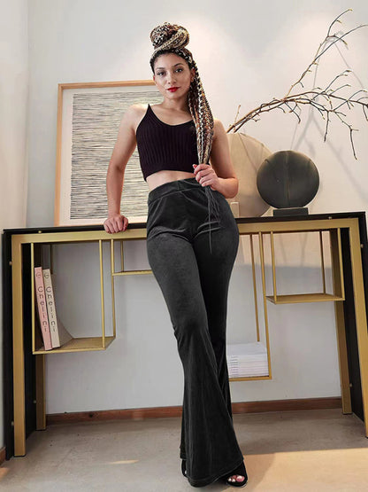 Velvet Pants- Velvet Couture Palazzos - Wide-Leg Flare Pants- - Pekosa Women Clothing