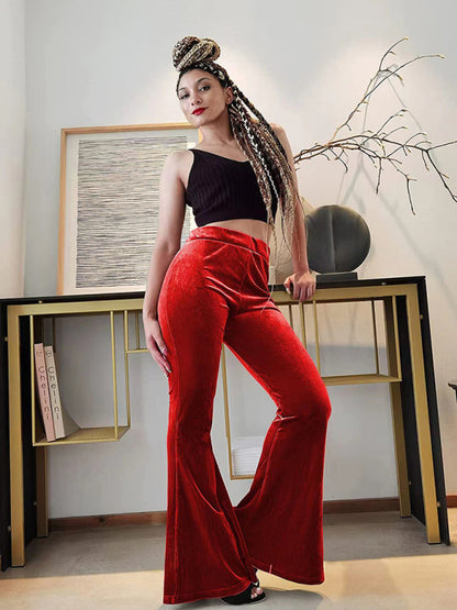 Velvet Pants- Velvet Couture Palazzos - Wide-Leg Flare Pants- - Pekosa Women Clothing