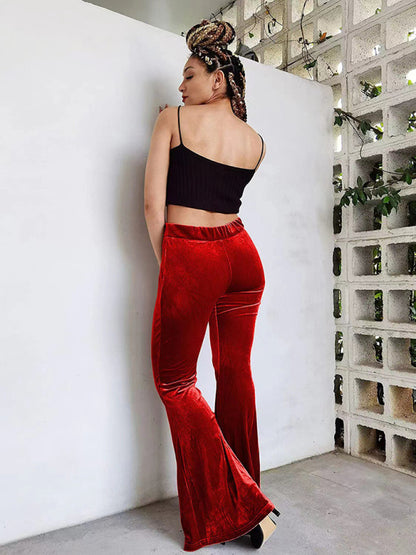 Velvet Pants- Velvet Couture Palazzos - Wide-Leg Flare Pants- - Pekosa Women Clothing