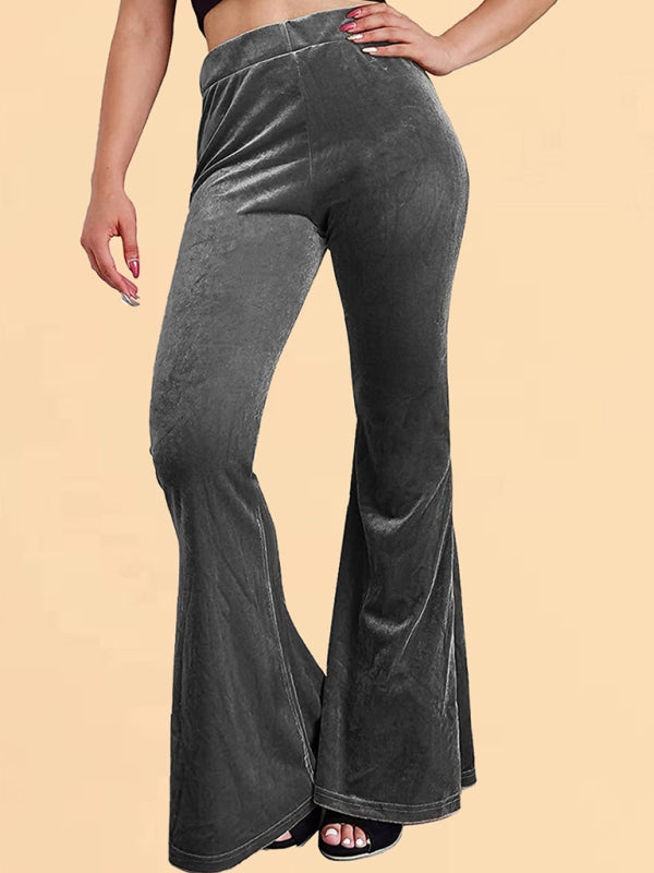 Velvet Pants- Velvet Couture Palazzos - Wide-Leg Flare Pants- Grey- Pekosa Women Clothing