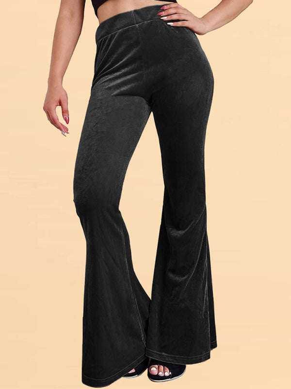 Velvet Pants- Velvet Couture Palazzos - Wide-Leg Flare Pants- Black- Pekosa Women Clothing