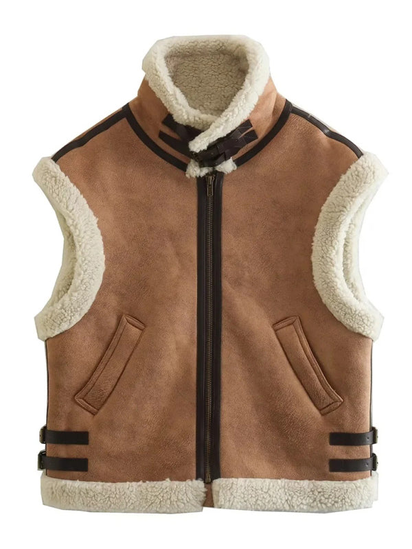 Vest- Faux Fur Waistcoat | Cozy Winter Vest Coat in Teddy Bear- - Pekosa Women Clothing