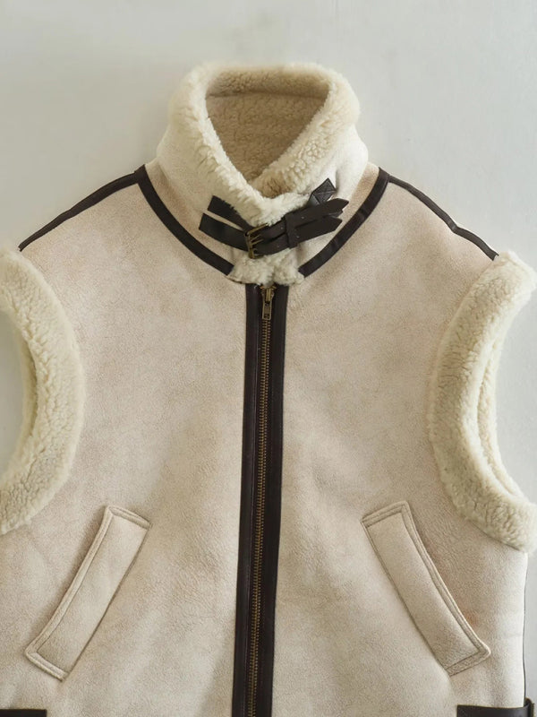 Vest- Faux Fur Waistcoat | Cozy Winter Vest Coat in Teddy Bear- - Pekosa Women Clothing