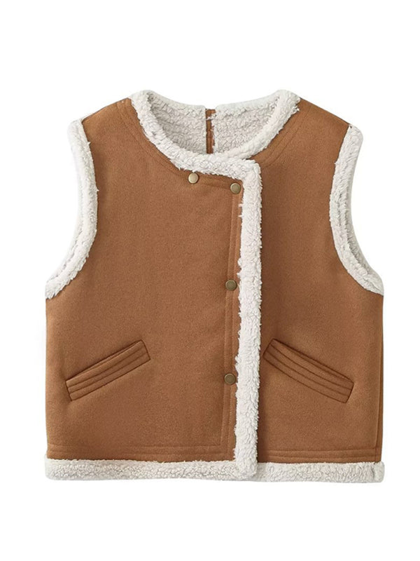 Vests- Winter Cozy Vest in Faux Lamb Fur- - Pekosa Women Clothing