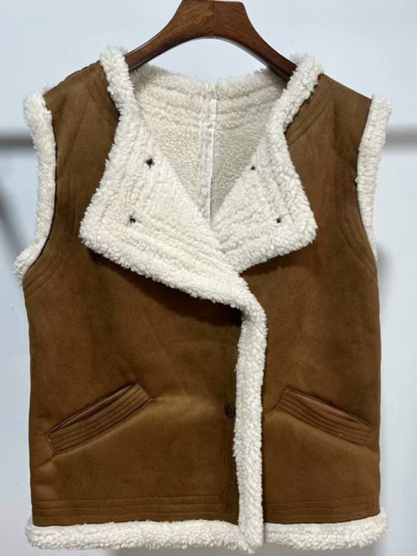 Vests- Winter Cozy Vest in Faux Lamb Fur- - Pekosa Women Clothing