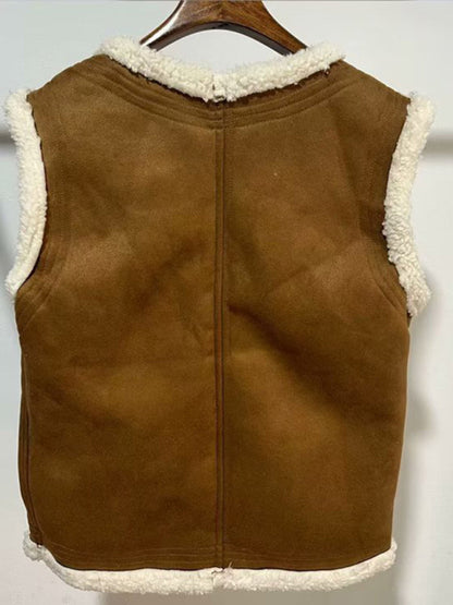 Vests- Winter Cozy Vest in Faux Lamb Fur- - Pekosa Women Clothing