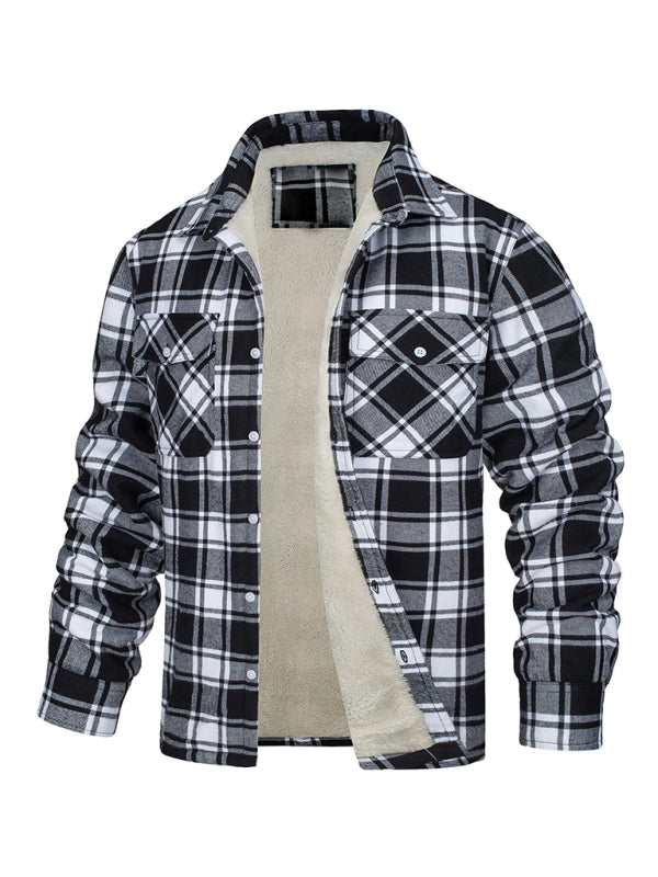 Warmer Jackets- Winter Men’s Fleece-Lined Flap Jacket in Plaid- Pattern2- Pekosa Women Clothing