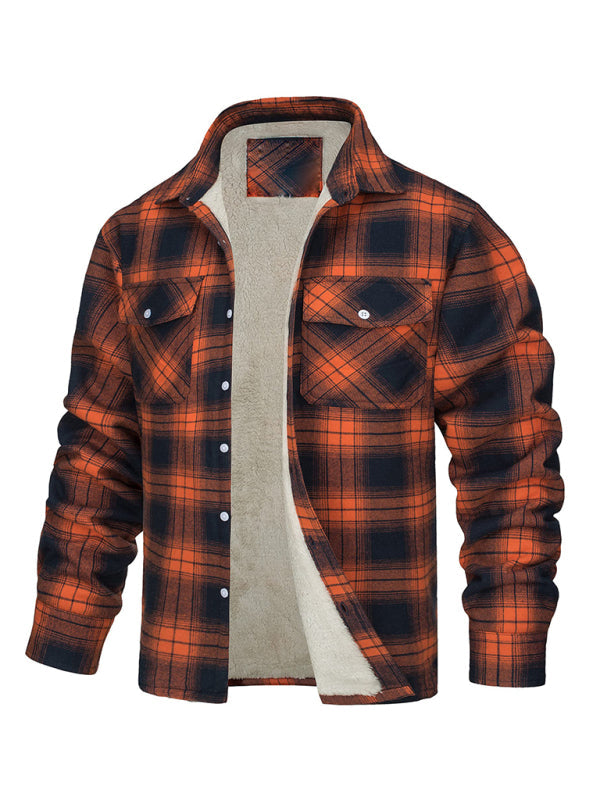 Warmer Jackets- Winter Men’s Fleece-Lined Flap Jacket in Plaid- Pattern3- Pekosa Women Clothing